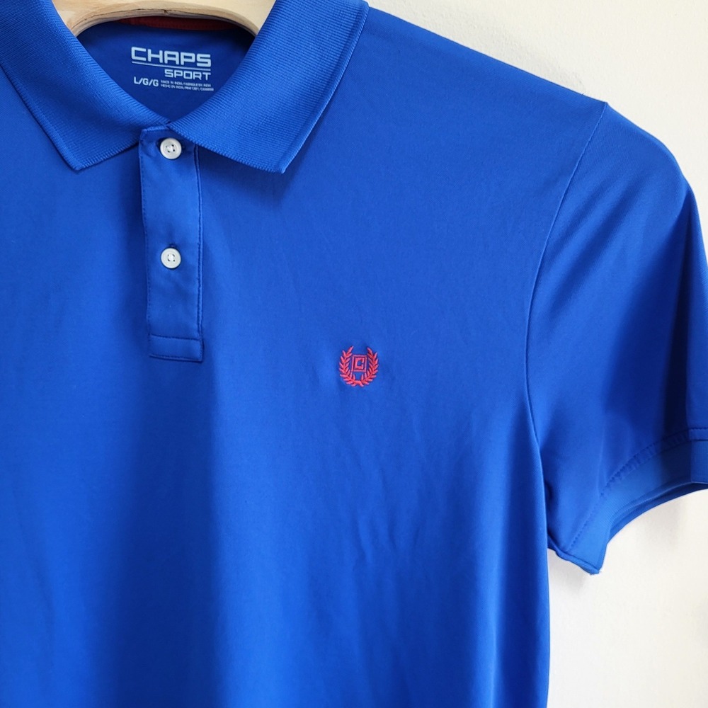 Chaps Sport Mens Large Royal Blue Short Sleeve Performance Polo Shirt Logo